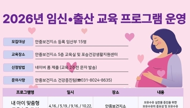 안중보건지소, ‘임신·출산 교육 프로그램’ 운영…건강한 출산·체계적 육아 정보 제공 위한